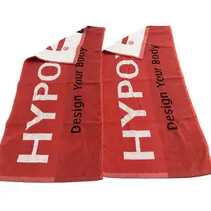 Asciugamano jacquard rosso Super dry 100% cotone con logo bianco terry loop double side logo woven sports rally gym asciugamani