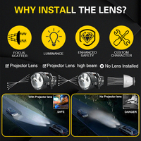 Faros Delanteros Bi-LED G-VIEW Tri Laser de 3.0 Pulgadas, H4/H7 9005-9006, 100W, 6000K, 60000 Lúmenes, Haz de Luz de 360°