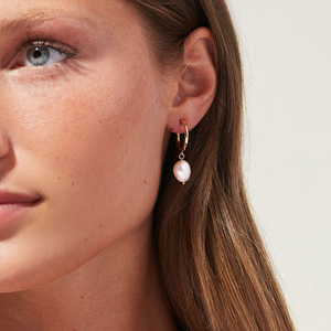 Pendientes de aro con perlas de agua dulce de acero inoxidable para mujer, uso diario - Product Image 3