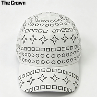 Gorra de Béisbol de 6 Paneles con Estampado Geométrico Personalizado, Venta al Por Mayor, Diseño Integral, Estilo de 5 Paneles, Visera Curva, Cierre de Gancho y Bucle, Fabricante