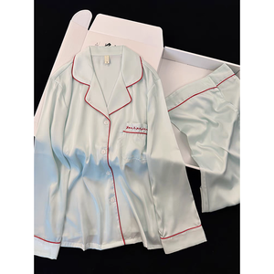 Women's Breathable Sleepwear Two Piece Pyjamas Set Custom Loungewear Soild Silk Like Satin Sleepwear Pajamas Set Women - Product Image 2