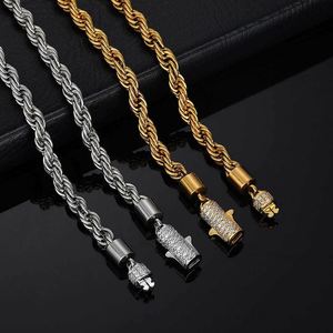 สร้อยคอโซ่เกลียวเชือกสแตนเลสสำหรับผู้ชายแบบใหม่6มม. ชุบทอง18K