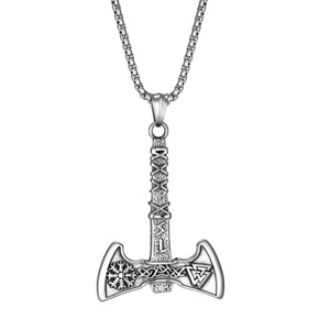 Colgante Vikingo Vintage de Acero Inoxidable 3D con Doble Hacha Ragnar y Martillo de Thor, con Runas Triangulares Celtas, Estilo Guerrero - Product Image 4