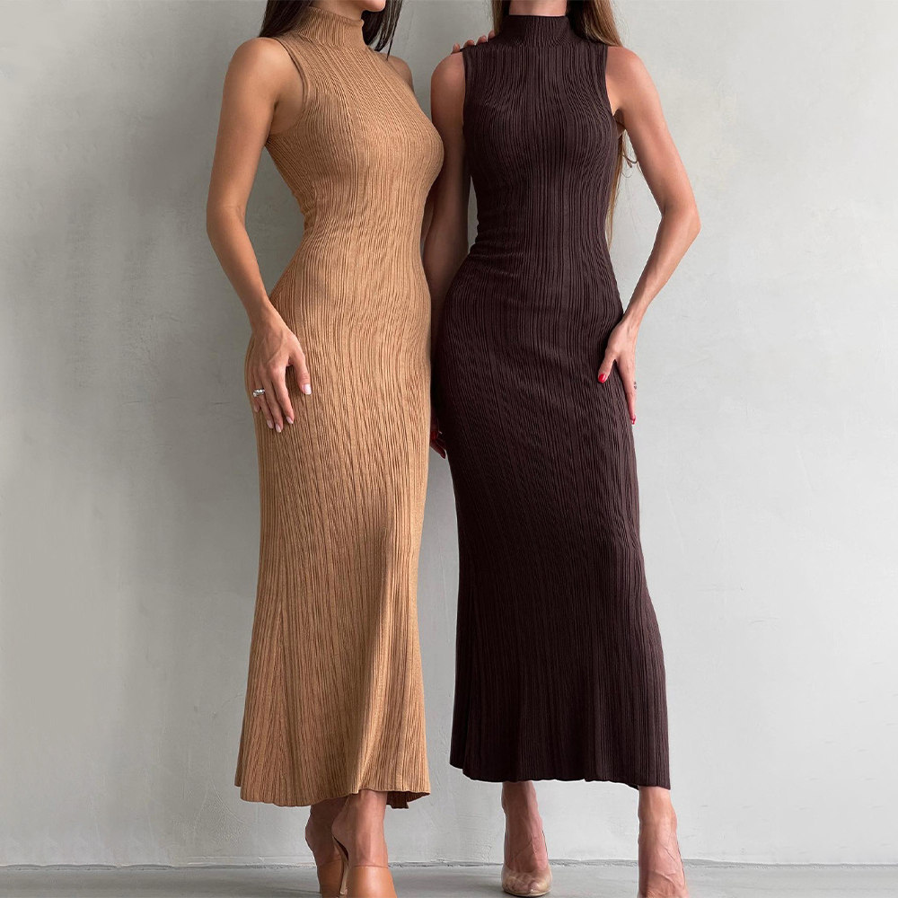 Latest Long Summer Knitted Dresses for Women Clothing 2024 Sleeveless  Bodycon Casual Dress for Lady| Alibaba.com