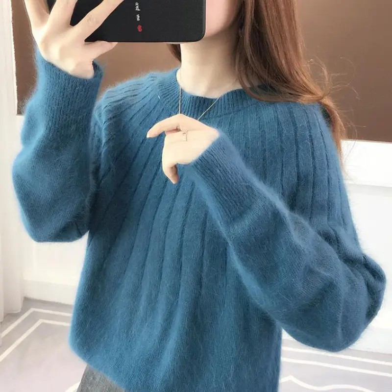 High Quality Women's sweater lazy wind round neck Pullover Sweater women's bottomed shirt Pullover Jumper Tops