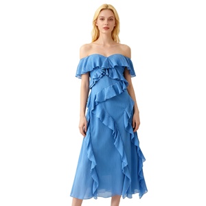 Nouvelle Robe Midi Élégante pour Femme, Décontractée, Sans Manches, à Bretelles, avec Volants Décoratifs Superposés pour <span class=keywords><strong>le</strong></span> <span class=keywords><strong>Printemps</strong></span> - Product Image 1