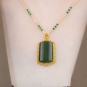 Collar con Colgante de Imitación de Jade Agata Estilo Chino, Colgante de Jade Verde de Imitación, Cadena para Clavícula para Mujer - Product Image 1