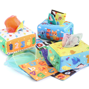 Jouet sensoriel en peluche douce pour bébés <span class=keywords><strong>avec</strong></span> certificat CE, boîte à mouchoirs, papier froissé et foulards colorés - Product Image 3