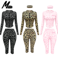 Setelan Dua Potong Motif Hewan Wanita Milady, Hoodie dengan Ritsleting Penuh dan Manset Lubang Ibu Jari, Jaket Celana Capri, Setelan Fashion Streetwear