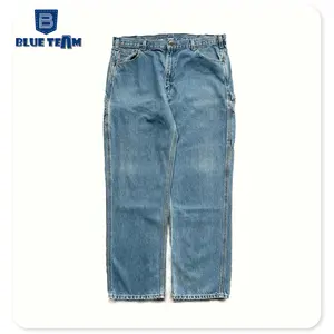 Blue Team | Custom denim jeans manufacture workwear 7 pockets baggy denim jeans mens double front mens jean denim pants