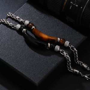 Trendy Fashionable Natural Stone Jewelry Retro Stainless Steel Chain Spliced Tiger's Eye Stone <b>Men's</b> Bracelet for Boyfriend Gift - Product Image 3