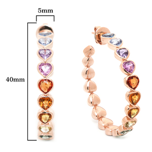 Modernos Pendientes de Aro con Cierre de Rosca de 5MM, Diseño de Corazó<span class=keywords><strong>n</strong></span> a Corazó<span class=keywords><strong>n</strong></span>, con Zafiros Multicolores, Plata de Ley 925 para Mujer - Product Image 6