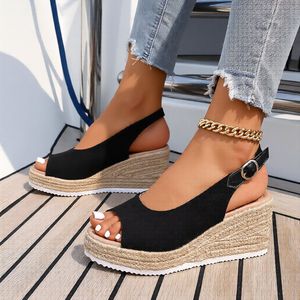 Sandales compensées, espadrilles compensées à bride de cheville réglable pour l'été - Product Image 3