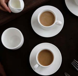 Service à thé et café en céramique blanche élégante avec logo personnalisé, théière, cafetière, tasse, soucoupe, crémier pour hôtel, restaurant, cadeau de mariage - Product Image 4