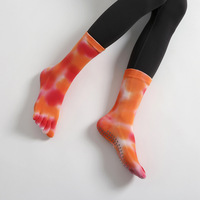Chaussettes de sport professionnelles antidérapantes en coton sans couture à cinq doigts pour yoga et pilates, avec grip personnalisé, tie-dye, ODM