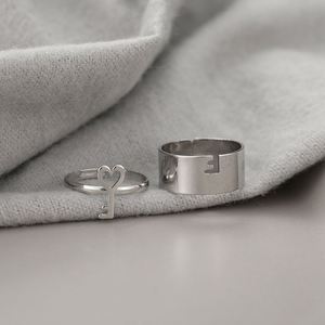 2pcs /set Gold <b>Silver</b> Plated Hollow Out Key Lock Couple <b>Ring</b> for Men Women Couples <b>Adjustable</b> Opening Puzzle <b>Rings</b> - Product Image 5