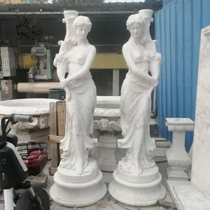 BLVE Garden Home Decoration Luxury Stone Carvings Lady Sculptures Lighting Marble Life Size Women Statues Lamp