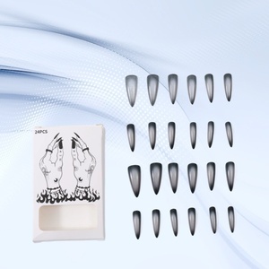 Unghie a spillo lunghe da ragazza gotico scuro con perline di vetro <span class=keywords><strong>nero</strong></span> fatte a mano unghie artificiali con occhi di gatto" - Product Image 3