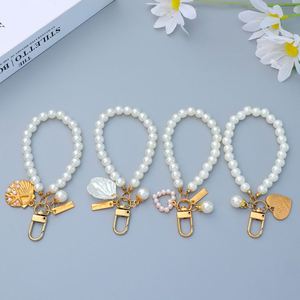 Cute Pearl <b>Shell</b> Love Keychain Beaded Bracelet Mobile Phone <b>Ornaments</b> Bag Charm Creative Car Key Accessory - Product Image 1