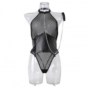 ชุดชั้นในเซ็กซี่แบบมีสายโซ่ยาว ดีไซน์หนัง PU ต่อผ้าแบบไร้หลัง ชุดชั้นในเซ็กซี่สำหรับผู้หญิง บอดี้สต็อกกิ้งเซ็กซี่ - Product Image 5