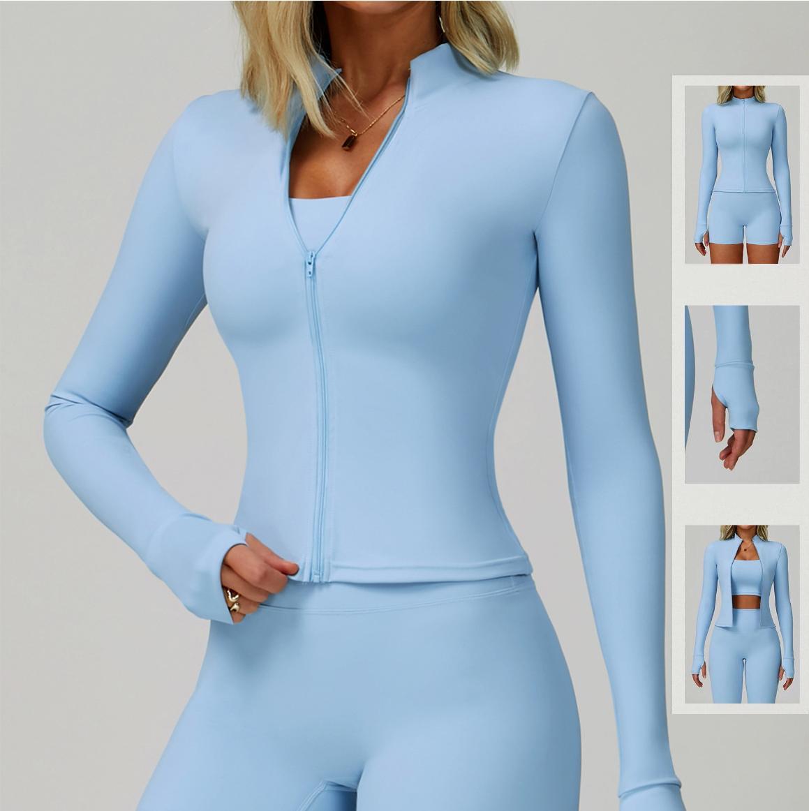 Wholesale Women Gym Jacket Front Zip Yoga Top Long Sleeve Slim Fit Quick Dry Training Wear With Pockets Sportswear
