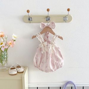 Chị Em Mùa Hè Mới Bé Gái Không Tay Romper Hairband Set Mỏng Ren Bow Trẻ Em Của In Ăn Mặc Ngọt Ngào Trẻ Em Quần Áo - Product Image 5