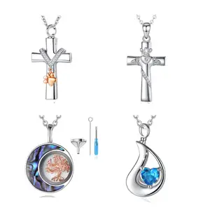 Collar de plata de ley 925, joyería personalizada, recuerdo conmemorativo, Cruz de ceniza, cremación - Product Image 1