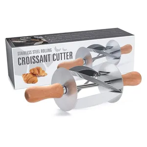 Stainless Steel Roller Slices With Oak Handle Perfect Shaped Pastry Dough Croissant Cutter Roller