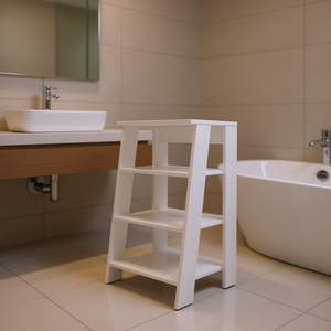 Scaffale da Bagno Artesia Bianco a 4 Ripiani, Autoportante in Legno, Minimalista e Salvaspazio - Product Image 2