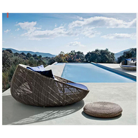 Moda al aire libre de mimbre de ratán al aire libre muebles de Ronda sofá cama para Hotel