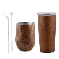 Gobelet isotherme à double paroi en marbre imprimé 12OZ, gobelet à vin sous vide avec paille et kit de nettoyage, vente chaude