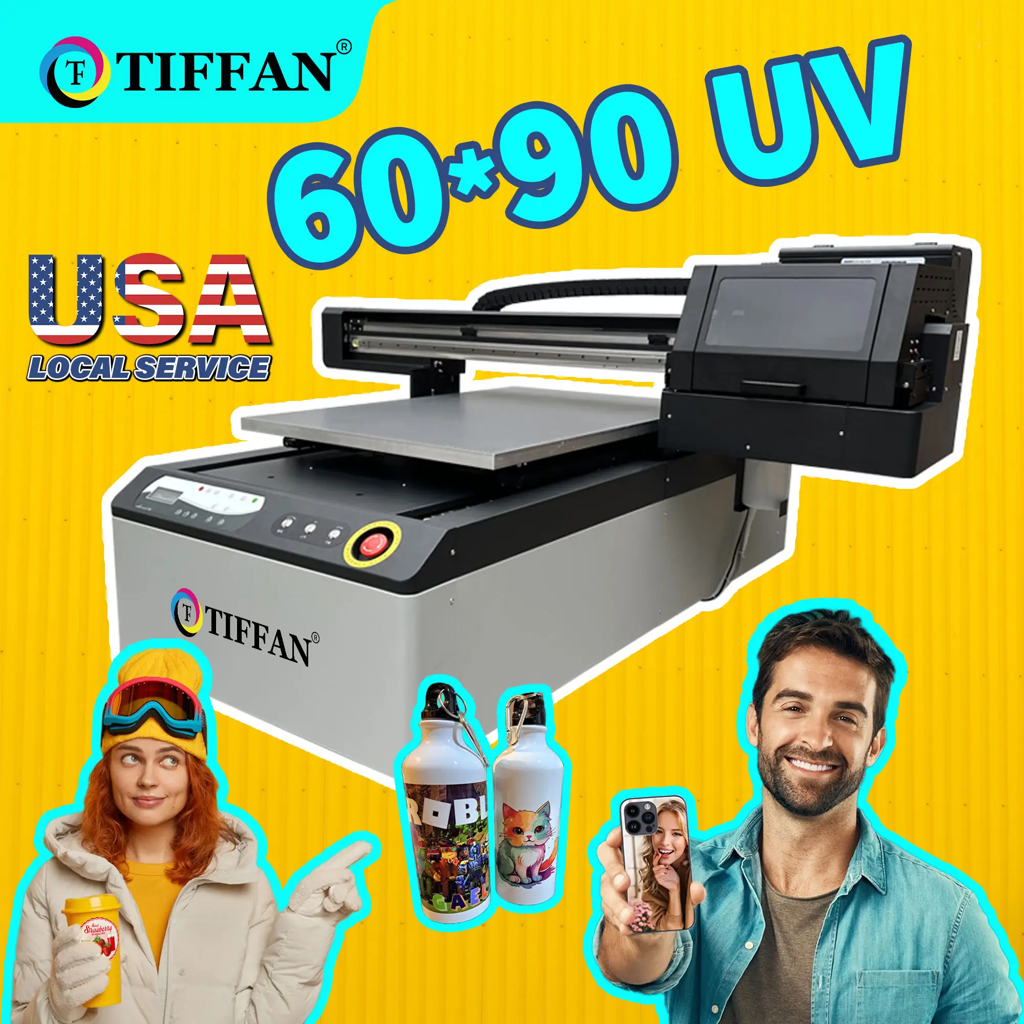 TIFFAN Printer Flatbed UV multifungsi, mesin cetak inkjet kaca kulit pena kayu CD DVD PVC UV