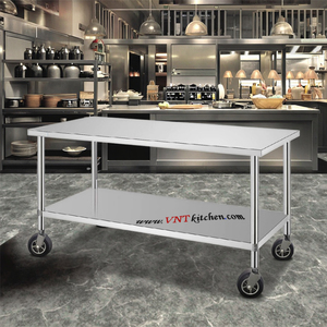 Tavolo da Lavoro in Acciaio Inox 304 di Alta Qualità, Finitura Lucida, con Ruote, Capacità di Carico 300kg/m, per Hotel, <span class=keywords><strong>Ristoranti</strong></span> e <span class=keywords><strong>Cucine</strong></span> - Product Image 2