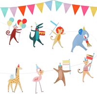 Guirlande de fanions en papier colorés pour fête à thème animaux, bannière décorative écologique pour anniversaire et baby shower