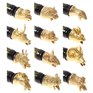 Vertedores de Vino de Latón con Diseño de Animales <span class=keywords><strong>del</strong></span> Zodíaco Chino, Tapones para Vino con 12 Horóscopos, Herramientas de Bar Orientales, Producción Rápida de Fábrica - Product Image 1