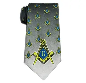Gravatas de regália maçônicas personalizadas, gravatas estampadas da moda, design de cor do oem, logotipo quadrado, gravatas maçônicas de seda para homens
