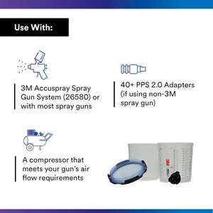 3M PPS 2.0 Spray Gun Cup, Lids and Liners Kit, 26301, Standard, 22 Ounces, 125-Micron Filter - Product Image 3