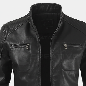 Chaqueta de Cuero de Alta Calidad para Hombre, Elegante, Ajustada, Transpirable, de Secado Rápido, con Cuello Alto, Estilo Vintage, para Invierno, Servicio OEM - Product Image 1