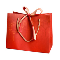Sacs cadeaux en papier de qualité supérieure Red Lantern avec ruban, sacs d'emballage manuels pour le Nouvel An et les fêtes annuelles, logo personnalisé disponible