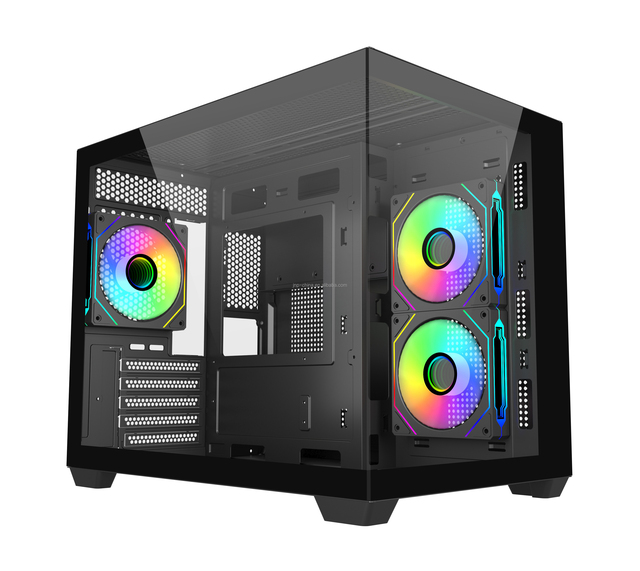 Computer PC Gaming Case Fishtank Design Type-C 270° Full View Tempered Glass Cable Management Gaming PC Case,