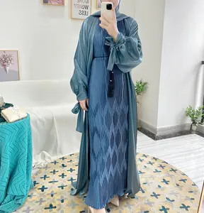 Loriya new islamic abaya clothing fancy fashionable shinny polyester open kimono abaya muslim dresses with side pockets