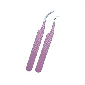 Pinzas para Pestañas de Acero Inoxidable de Alta Calidad en Forma de L de 90 Grados, Antimagnéticas, con Punta de Fibra para Volumen, Color Rosa Polvo - Product Image 5