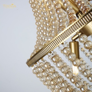 Custom Handmade Modern Luxury Brass Crystal Bead <b>Chandelier</b> 6-Light for Dining Room Living Room Villa Hotel OEM ODM - Product Image 3