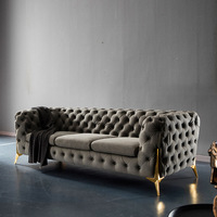 Nouveau canapé en tissu droit de salon de luxe moderne nordique avec combinaison de boutons de traction de lumière américaine pour les petits grands espaces