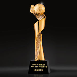 कंपनी की वर्षगांठ स्मारिका रेसिन ट्रॉफी के लिए कस्टमाइज्ड गोल्ड प्लेटेड वर्ल्ड ट्रॉफी क्रिस्टल बेस अवार्ड - Product Image 5