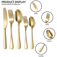 Ensemble de couverts en acier inoxydable poli miroir, argenterie dorée pour dîner et usage en restaurant