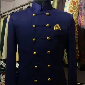 HD177 Costume Homme abiti <span class=keywords><strong>blu</strong></span> <span class=keywords><strong>Navy</strong></span> uomo abiti da capitano giacca pantaloni uomo sposo matrimonio abito Slim Fit giacca da smoking da festa 2 pezzi - Product Image 1