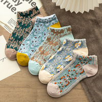 Chaussettes de bateau de style britannique rétro pour femmes Niche Trendy Floral Cotton Crew Length Fabricant en gros