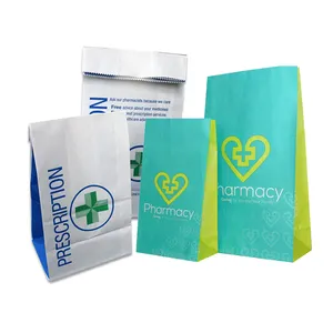 Bolsas de papel Kraft con logotipo personalizado impreso, embalaje ecológico a prueba de grasa, para bolsas de papel de medicina y farmacia