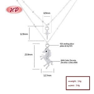 Elegante Dames S925 Zilveren Paard Eenhoorn & Ster Zirkoon Dubbellaags Hanger Ketting Fijne Sieraden Met Schakelketting